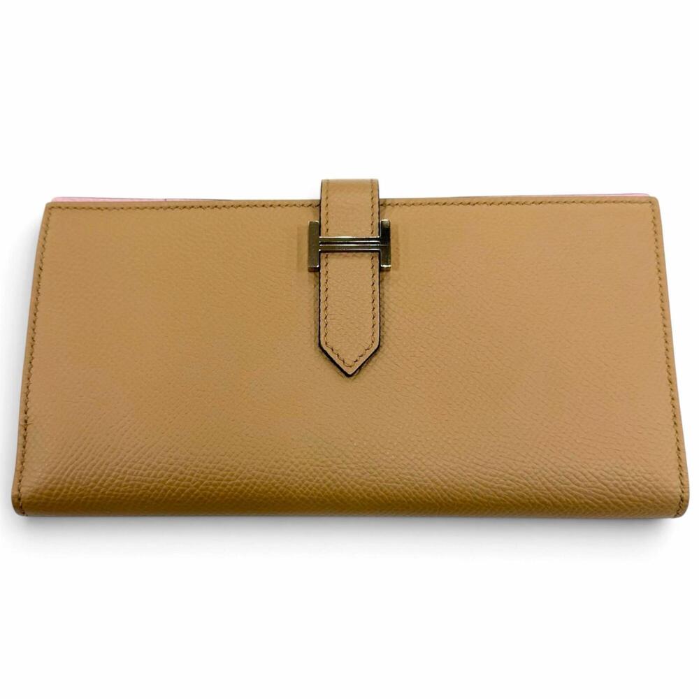 HERMES Bearn Soufflet Verso Veau Epsom Chai Mauve Sylvestre Silver Hardware L...